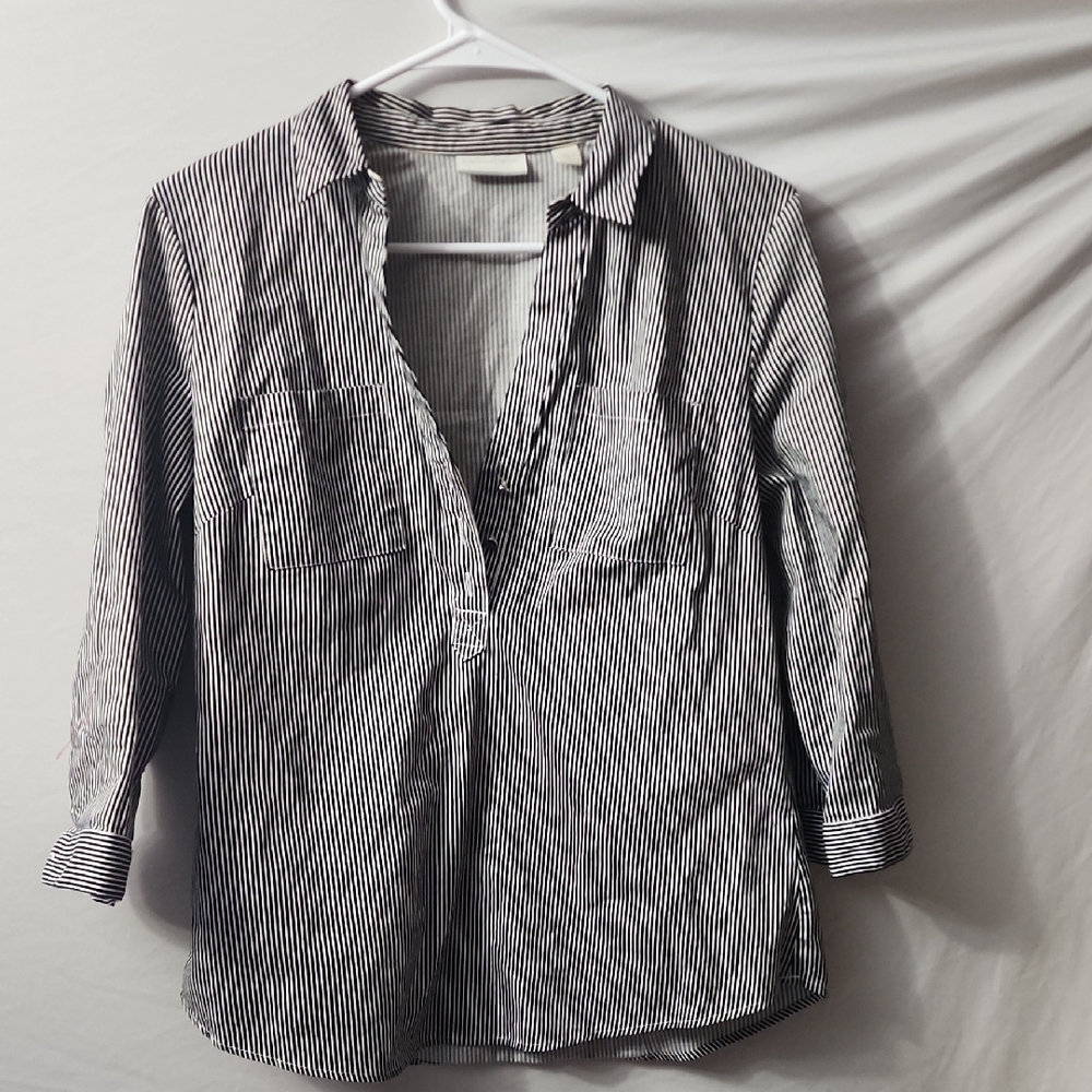 New York & Company Black and White Striped Shirt